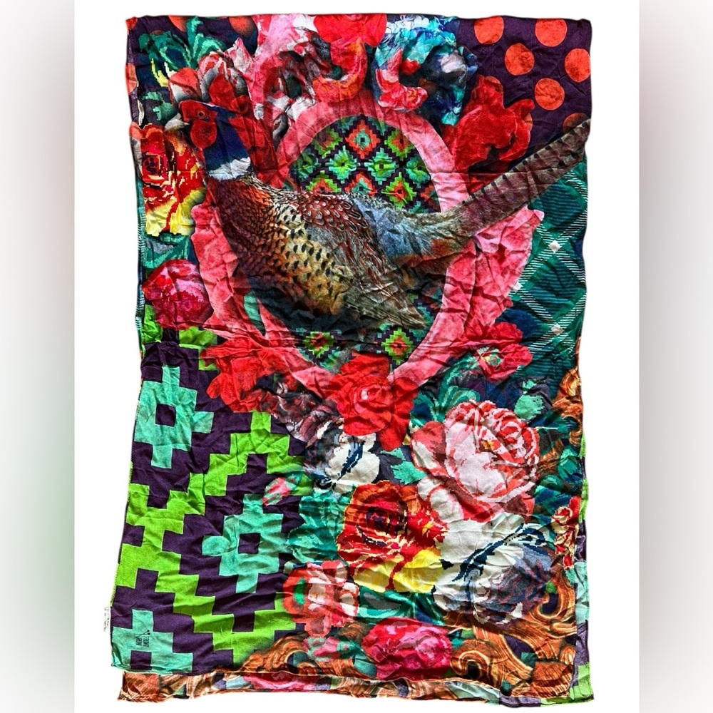 FRONT ROW Ivano Tella X Faja  Lightweight Colorful Pheasant Floral Scarf 74”x25”